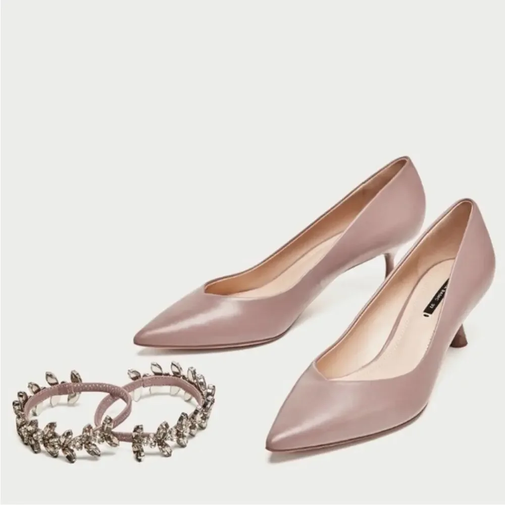 Zara Embellished Strap Pink Mid-Heel Pump